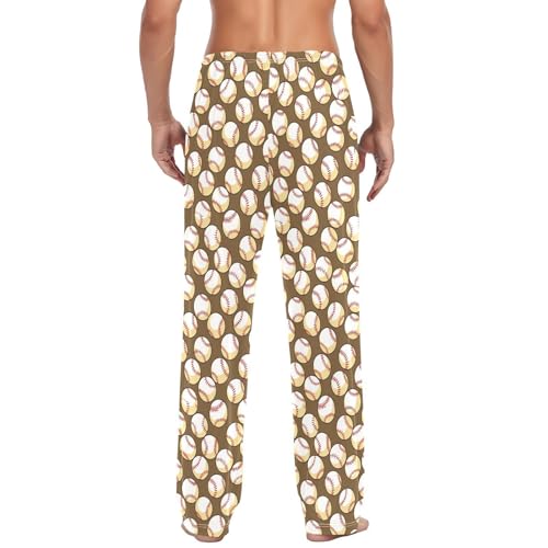Men's Baseball Pattern Pajama Pants with Pockets - Straight Fit Cotton Sleep Bottoms for Lounge & Nightwear#9733