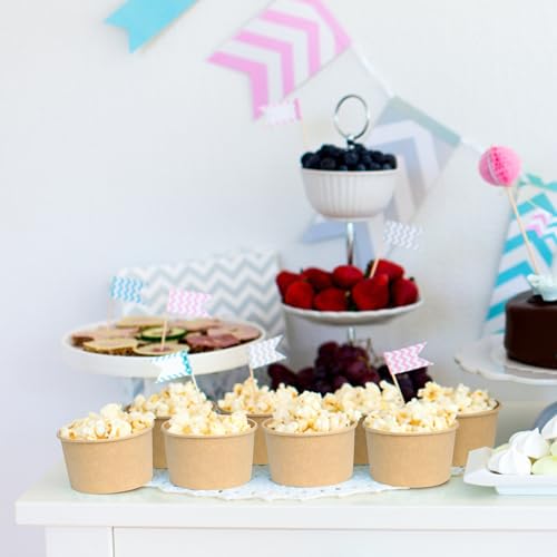 Image of ESSENTIAL Paper Ice Cream Cups with Lids, 50 Pcs 8oz Paper Snack Bowls | Disposable Dessert Bowls with Lids for Hot or Cold Food, Paper Snack Containers for Sundae, Frozen Yogurt, Soup (Brown)