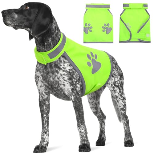 SUNFURA Dog Reflective Safety Vest, High Visibility Adjustable Dog Hunting Harness Vest for Outdoor Activity & Night Walking, Breathable Pet Jacket for Small Medium Large Dogs (Green, L)
