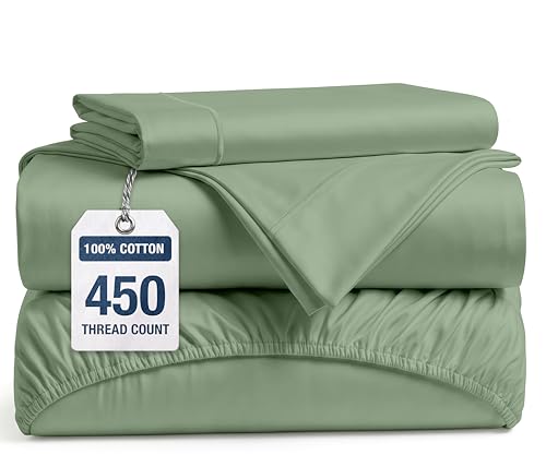 Image of LANE LINEN Twin Bed Sheets Set - 450 Thread Count Set - 100% Cotton Sheets Twin Size Bed Set - Ultra Soft Cotton Bed Sheet Set for College Dorms - Sateen Weave Hotel Sheets - Iceberg Green