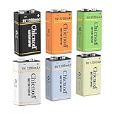 Rechargeable 9V Lithium Batteries (6-Pack), 9 Volt 1200mAh Capacity Long Lasting 9V Li-ion Battery with USB-C Fast Charging, for Smoke Detector, Fire Alarm, 6 Colors
