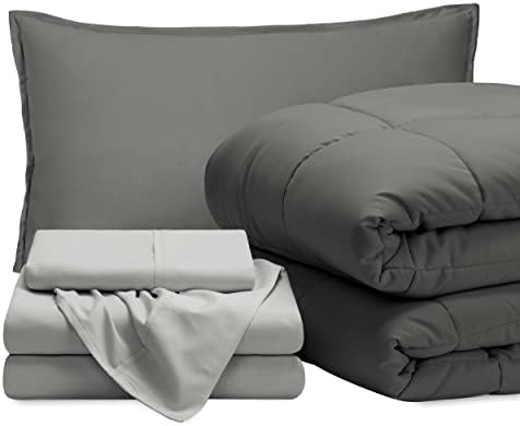 Bare Home Bed-in-A-Bag 5 Piece Comforter & Sheet Set - Twin XL - Goose Down Alternative - Ultra-Soft 1800 Premium Bedding Set (Twin XL, Grey/Light Grey)