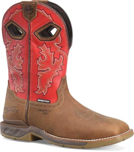 PHANTOM RIDER Henly 11” Waterproof Square Composite Toe Roper Boots for Men with Atlantic Real Leather Vamp and Goji Berry Red Leather Shaft, Red - 10.5 D