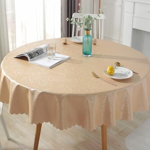DARUITE Table Cloth Round, Wipeable Table Cloth, Plastic Wipe Clean Tablecloth Waterproof Table Cover for Outdoor, Dining Room, Parties, Garden(Champagne Gold Diameter 55" (140 cm)