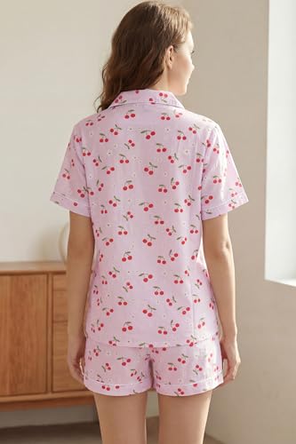 Image of LUBOT 100% Cotton Pajamas for Women 2 Piece PJ Set Poplin Woven Lightweight Ladies Button Short Sleeve Sleepwear S-XXL