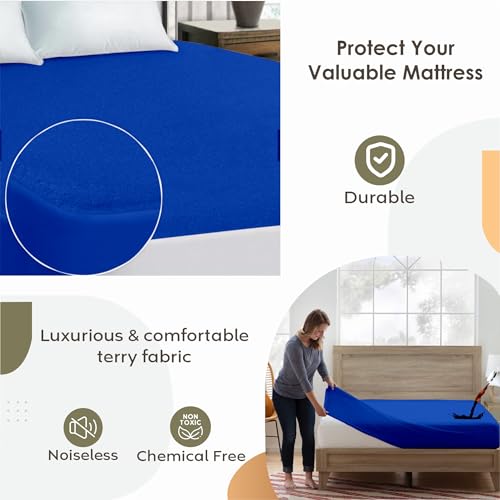 Image of Ayka 100% Waterproof Cotton Terry Mattress Protector Double size Breathable Hypoallergenic Noiseless Ultra Soft Fitted Bed Protector 72x48 inch Mattress Cover / Bed Cover (Royal Blue, Double (72*48 inch))