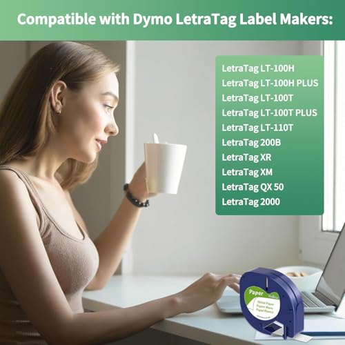 Wonfoucs Compatible with Dymo Label Make Refills 12 mm x 4 m 1/2 x 13 White Paper Label Refill, Compatible with Dymo Letratag Refills for LT-100H LT-110T LT-200B QX50, 5-Pack