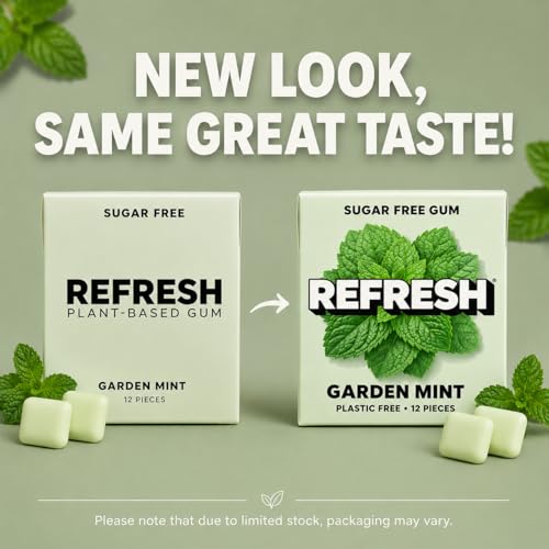 Image of Refresh Plant Based Gum, Sugar Free, Xylitol, 12 Pcs, 6 Pack (Garden Mint)