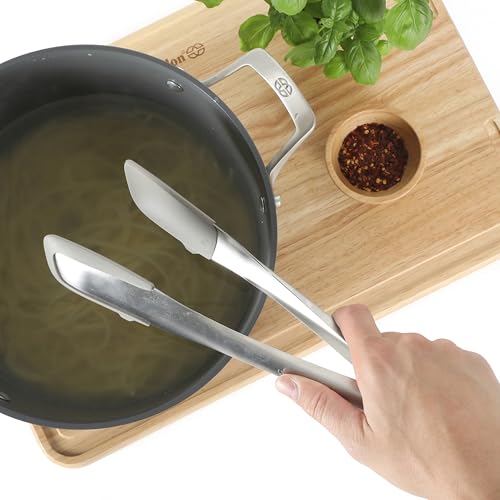 Image of Calphalon Prime Kitchen Tongs, Kitchen Clamp Tongs, Grilling Tongs, 12-Inch Stainless Steel Tongs with Taupe Silicone Head High-Heat Resistant Locking, Ergonomic Balanced Control