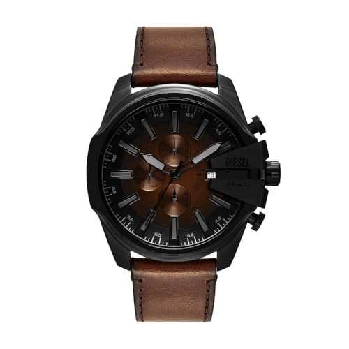 DIESEL Mega Chief Slim Watch for Men, Chronograph Movement with Stainless Steel or Leather Strap
