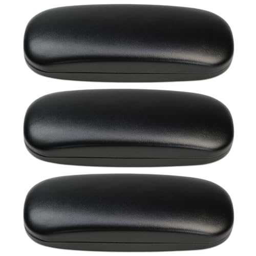 K KAREZOG 3 Pcs Eyeglass Case,Glasses Case Hard Shell,Hard Eyeglass Case for Men Women,Eye Glass Cases Mens Covered Black PU Leather,Reading Glasses Case