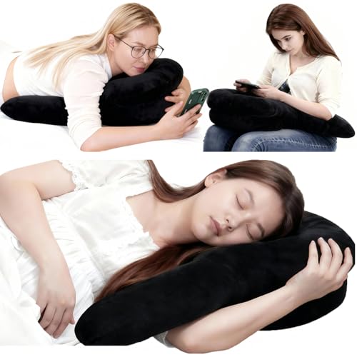 Sajeure Side Sleeper Pillow for Neck Support with Arm Hole, Neck/Shoulder Pillow for Rotator Cuff Pain Relief, Relieve Neck Shoulders Arm Pressure, Ideal for Face Down Stomach Sleepers, Gaming, Black