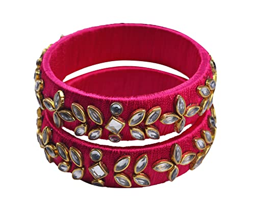 Goelx Silk Thread Bangles Pink Must Have Beautiful Kundan Bangles Set For Women #TOP1