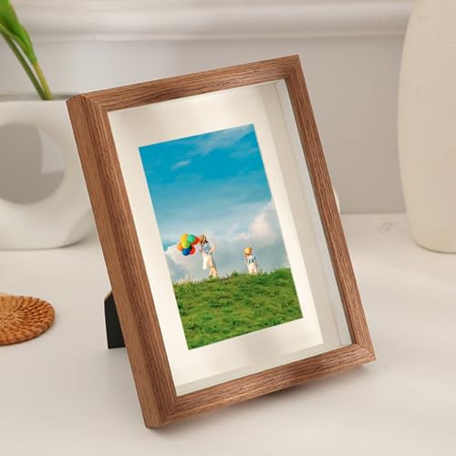 Tolldek Bilderrahmen, Tischplatte Picture Frame mit Passepartout Horizontal/Vertikal, Rechteck Kratzfestes Fotorahmen MDF Holzrahmen für Wohnzimmer, Schlafzimmer, Walnuss