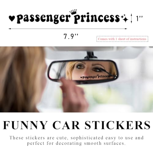Image of Yourkar Passenger Princess Sticker, Cute Stickers for Car Window Rearview Mirror, Girls Automotive Window Rearview Mirror Decoration Stickers, Universal Car Accessories (Black, Long)