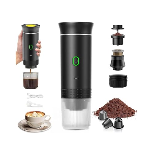 Mini Cafetera Portatil, Cafetera Portátil Cápsula de Espresso 3 en 1, Autocalentamiento de 2a6 Minutos, Para Cápsulas Pequeñas o Grandes y Café Molido,Cafetera Portátil para Oficina y Hogar (negro)
