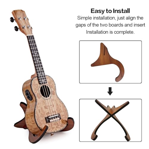 Ukulele Ständer, Ukulele Halter, Gitarrenständer, Ukulele Rack, Tragbarer Zusammenklappbarer Instrumentenständer aus Holz X-Frame-Ständer mit Schwammrand, Für Ukulele, Violine, kleine Gitarre