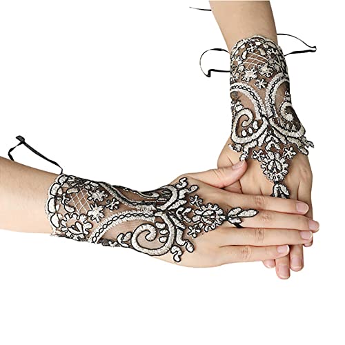 Women's Lace Floral Gloves,Mesh Bridal Gloves Short Fingerless Gloves Party Finger Gloves for Evening Dresses