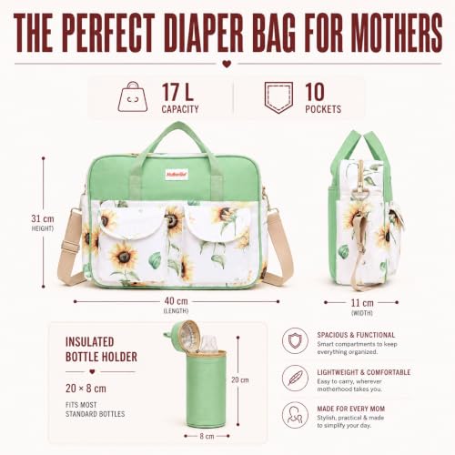 Image of Diaper Bag for Mothers for Travel with Changing Station | Tote Diaper Baby Bag for Mom | Diaper Bag with Insulated Bottle Holder & Changing Mat | 17 L,10 Pocket