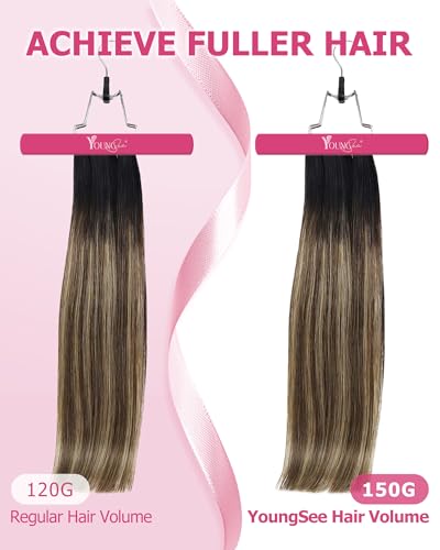 Image of YoungSee Ombre Clip in Hair Extensions Human Hair Long Straight Hair Extensions Clip ins Black Balayage Blonde with Brown Real Hair Extensions Clip in Human Hair for Natural Appearance 120G 24 Inch