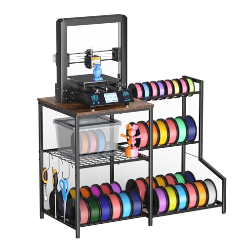 EnigmaSoul 3D Printer Stand with Filament Storage Rack, 3D Printer Table with Shelves and 3 Tier Metal Spool Holder, 3D 