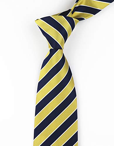 Secdtie Men's Classic Stripe Jacquard Woven Silk Tie Formal Party Suit Necktie (One Size, Yellow Navy)