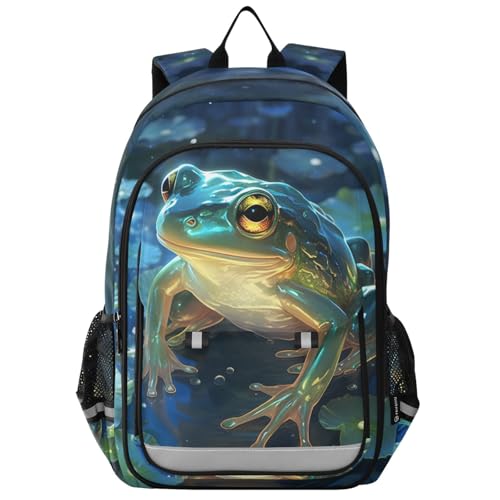 Cute Frogs Pond Leaves Backpack for Boys Girls Kids School Bag Lightweight Laptop Backpack Elementary Capacity Bookbags for Travel Daypack with Reflective Stripes