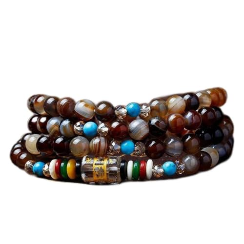 Bracelet agate marron naturelle quatre cercles idéal pour le yoga
