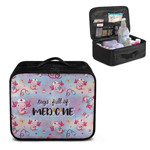 Image of Gomyblomy First Aid Bag Empty for Home Cute Axolotl Nurses Print Travel Medicine Bag Emergency Trauma Kit Portable Medical Supplies Storage Pouch for Nurse Doctors