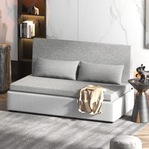 Zafly Twin Size Sleeper Sofa Couch Bed,Modern Pull Out Linen Sofa Bed,Convertible Sofa Bed With Cushions&Throw Pillows,Sofas For Living Room Small Couches Bed For Small Spaces,Light Gray #TOP1
