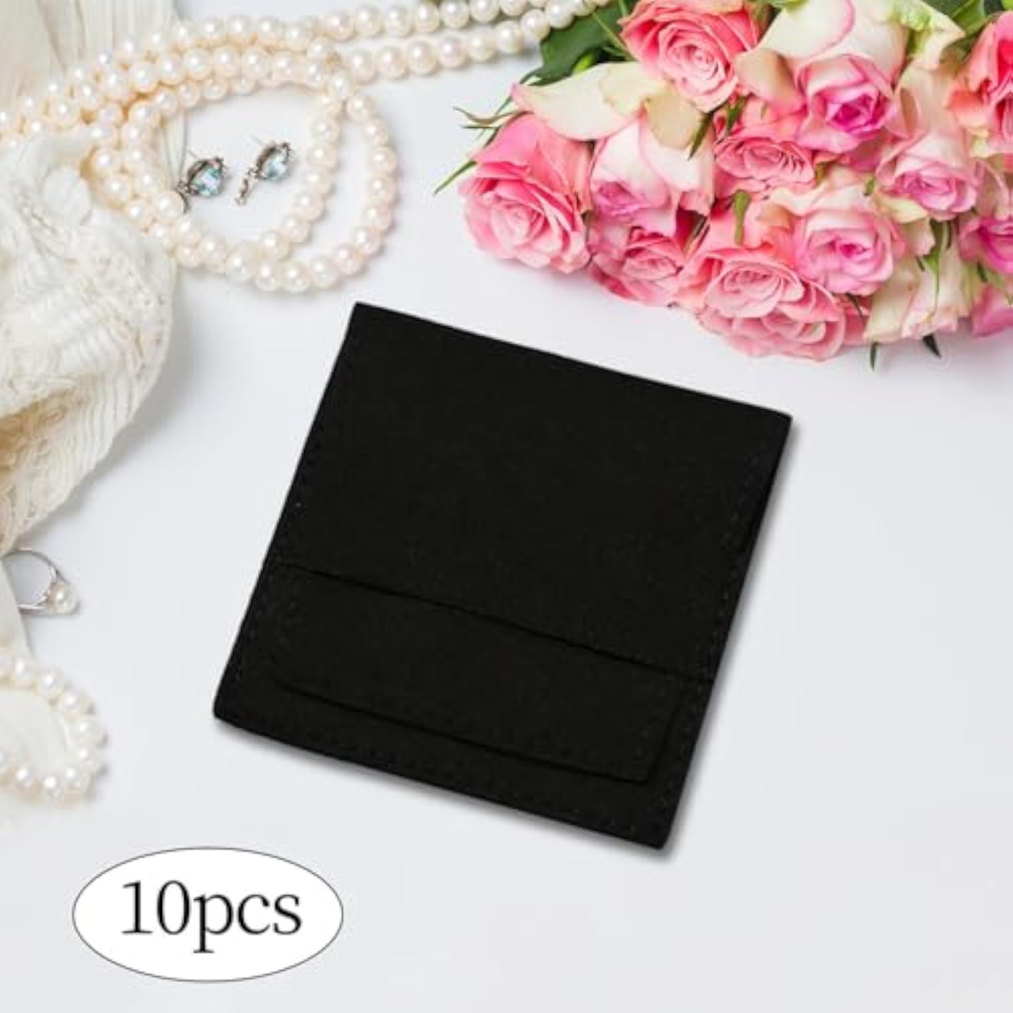 10 Microfiber Jewelry Pouches Gift Bags, Black