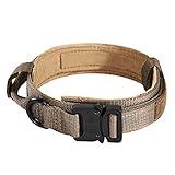 PETTOM Tactical Dog Adjustable Collar Military Training Molle Nylon Dog Collar Leash with Handle Steel Buckle 1.5'' (L, Brown)