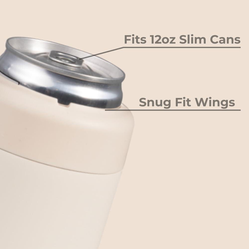 HydroJug Slim Can Cooler - 2-in-1 Insulated Can Cooler Cup - Stainless Steel Slim Can Holder with Non-Slip Rubber Base - Screw-Top Lid - Dishwasher Safe - 12oz, Cream - Image 3
