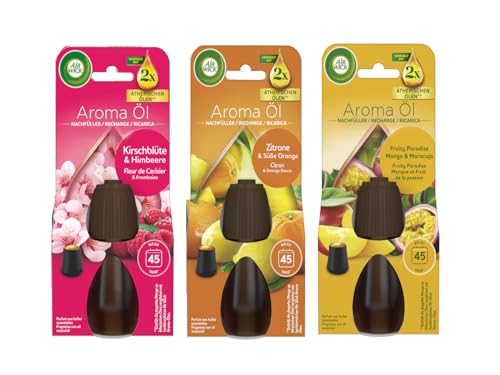 Air Wick Aroma-Öl Flakon - Mix-Pack Frühling - 1x20ml Kirschblüte & Himbeere 1x20ml Zitrone & Süße Orange & 1x20ml Fruity Paradise Mango & Maracuja