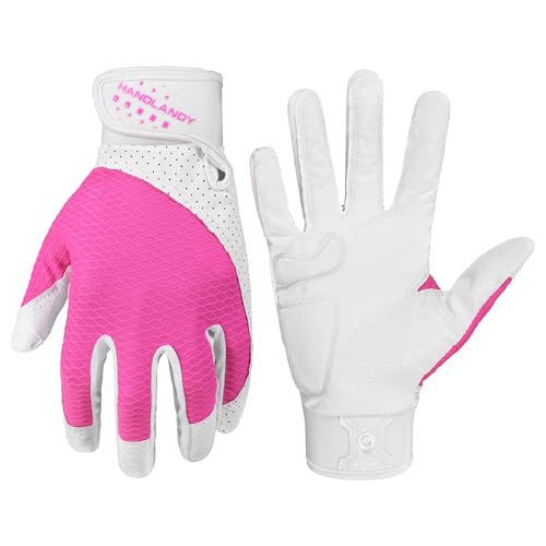 HANDLANDY Baseball Batting Gloves for Adult Youth Grip Breathable Softball Batting Gloves Fit Men Kids Boys Girls (Pink-Adult Adult Large)