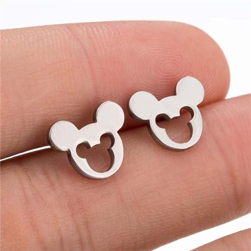 4 Pairs Stainless Steel Tiny Mouse Stud Earrings for Women hypoallergenic earring Cute Animal Mouse Silhouette Button Stud Post Earrings Birthday Gifts4