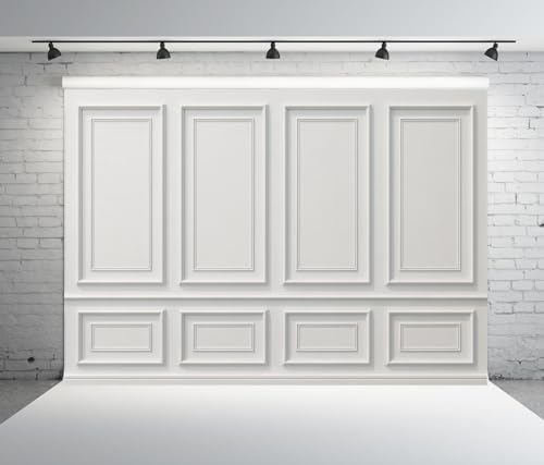 Loccor 10x8ft Fabric Empty White Room Wall Backdrop Interior Classical Vintage Wall Photography Background Wedding Baby Shower Photo Studio Props - Thumbnail 4