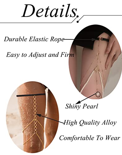 Tornito 12Pcs Thigh Chains Snake Heart Pearl CZ Leg Chain Boho Layered Body Chain Summer Beach Party Body Jewelry for Women Silver Gold Tone2