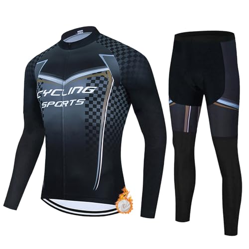 Maillot Ciclismo Hombre Invierno Conjunto Bici MTB Ropa Ciclista Polar Térmico,Traje Bicicleta Chaquetas Ciclo Manga Larga y Pantalones Largos con 19D Gel Acolchado,Completa de BTT Jerseys|2,5XL