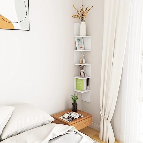 Estante esquinero de pared blanco, la librería vertical ideal para tu salón 7