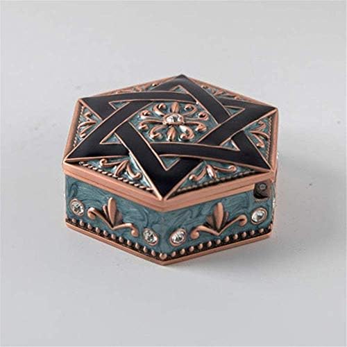 Creative European Retro Jewelry Storage Box Metal Small Wedding Birthday Box Vintage Metal Jewelry Box (Color : Yellow, Size : 5.5 x 5.5 x 1 cm) (Blue 14 x 14 x image 4