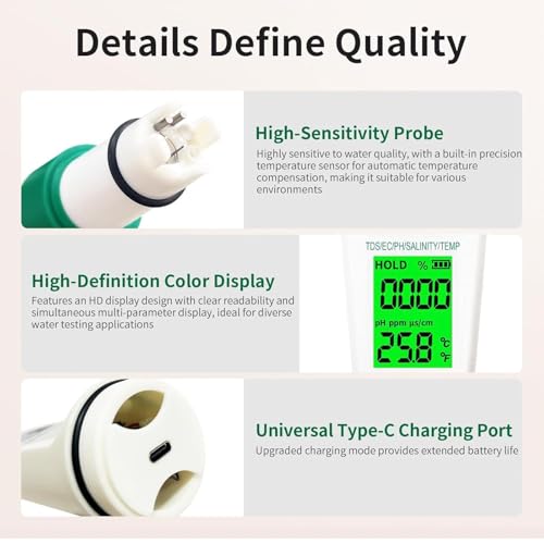 Image of LABART 5-in-1 Digital pH Meter & TDS Tester with Voice Function with Certificate | Waterproof Rechargeable Device for Aquarium, Pool & Drinking Water with Certificate