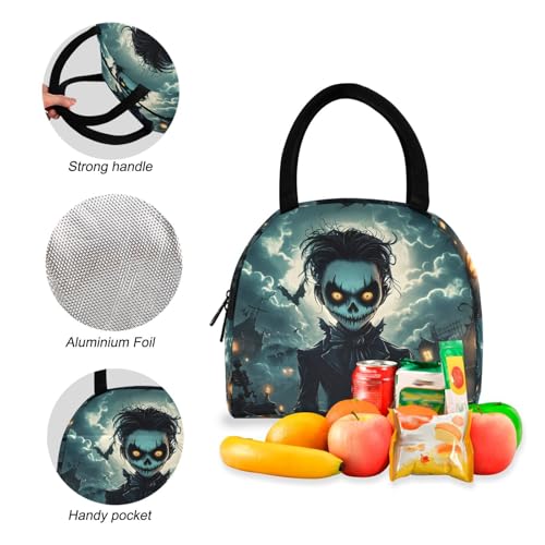 Vampire Halloween Print Backpack Set with Lunch Bag, Large Capacity Travel Backpacks and Lunch Box Insulated for Commute Hiking Picnic4