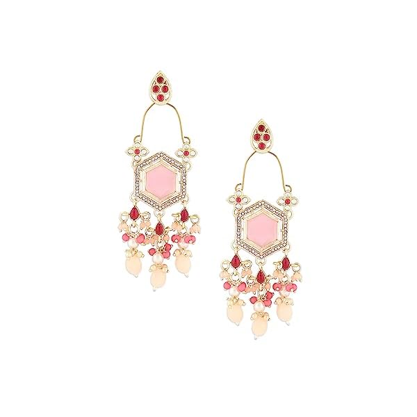 Zaveri Pearls Pink Stones Kundan & Beads Dangle Ethnic Earring For Women -ZPFK16183