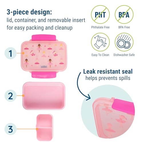 Image of Wildkin Reusable Food Container for Kids - Airtight, Leak Resistant, Dishwasher Safe - Ballerina