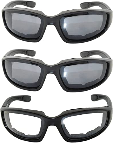 Image of OWL 3 Pack Motorcycle Riding Glasses, Padded Sport Sunglasses, Assorted Colors for Men and Women
