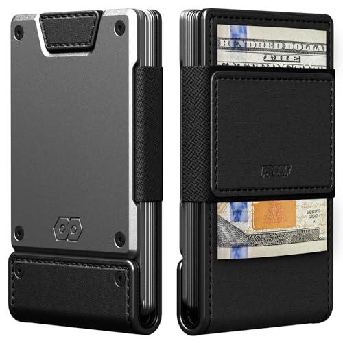 PROOF Wallet | Slim Minimalist Wallets for Men | Leather & Metal | RFID Wallet | Front/Back Pocket | Gift Box | Veteran Owned (Apex (Full Grain Black Leather | Satin Gun Metal))