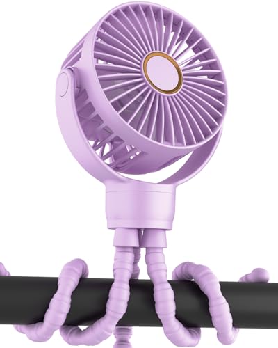 Image of buywoo Portable Stroller Mini Fan, Small Rechargeable Personal Cooler w/ 360° Rotation, 3-Speed, Battery Powered Stroller Accessories, Baby Essentials for Car Seat, Crib, Bike, Treadmill, Plum