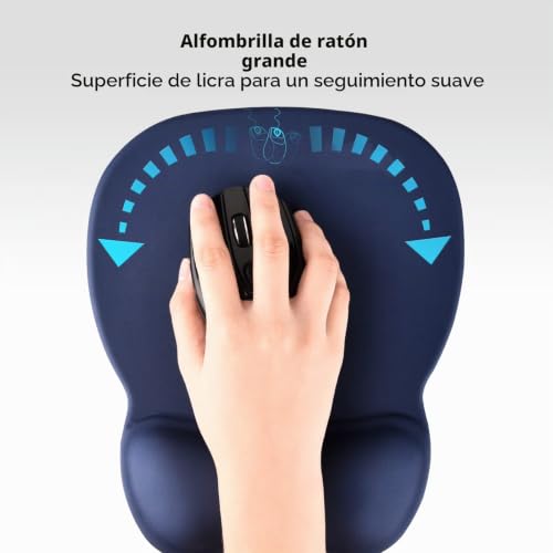 Miniatura 5 de Eoocoo Alfombrilla De Ratón Con Reposamuñecas De Gel, Base De Silicona Antideslizante Y Superficie Sedosa, 4mm - Azul Marino