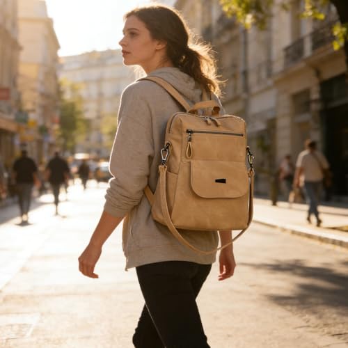 Sac à dos femme kaki imperméable à compartiments multiples et spacieux